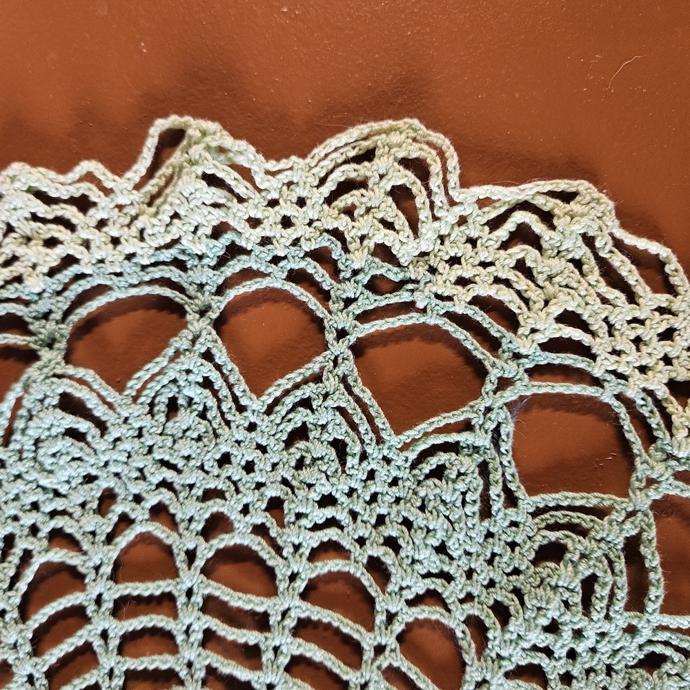 Elegant Crochet Doily in Green and Yellow Oval 18" X 16" - Picture 3 of 4